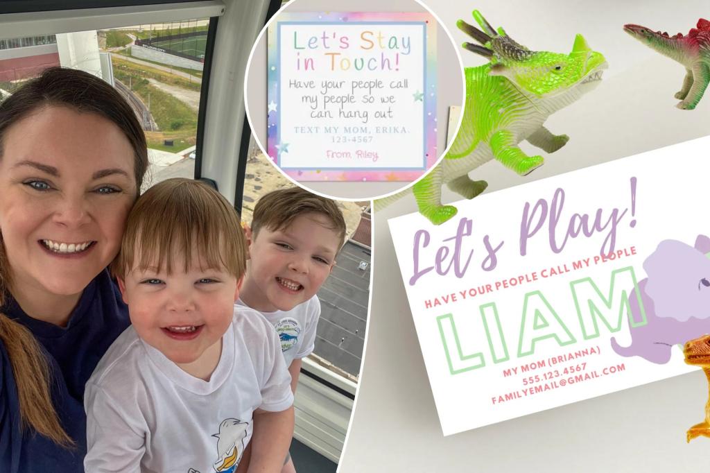 Parents hand out 'playdate business cards' to children to make friends